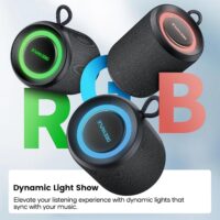 Bluetooth Speaker Wireless,IP67 Waterproof & Dustproof Portable Speaker with Lights,15W Loud Stereo Sound, 2500mAh Battery All Day Playtime, TWS Pairing, BT5.3, Home/Party/Outdoor/Beach (Black) - Image 3