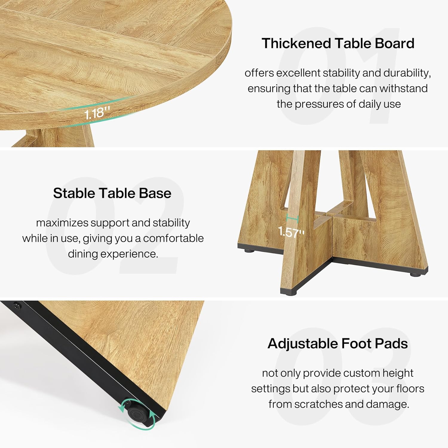 Tribesigns Round Dining Table Wood Kitchen Table for Dining Room, 47" Dinning Room Tables for 4 Adult, Farmhouse Dinner Table with Wooden Tabletop and Cross Base, Light Wood - Image 6