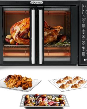 Gourmia Toaster Oven Air Fryer Combo 17 cooking presets 1700W french door digital air fryer oven 24L capacity accessories, convection rack, baking pan tray recipe book GTF7460,Large,Black