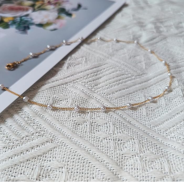 Pearl Necklaces for Women,18K Gold Plated Dainty Single Pearl Pendant Necklace Simple Pearl Choker Necklaces for Women Handmade Pearl Jewelry Bridesmaid Gifts - Image 5