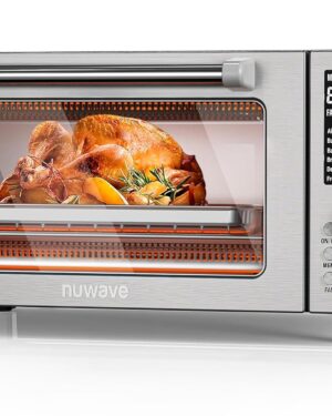 Nuwave Bravo Air Fryer Toaster Smart Oven, 10-in-1 Countertop Convection, 1800 Watts, 21-Qt Capacity, 50°-450°F Temp Controls, Top and Bottom Heater Adjustments 0%-100%, PFAS Free, Stainless Steel