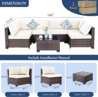 FHFO 7 Piece Outdoor Wicker Patio Furniture Set, Rattan Sectional Sofa Couch, Patio Conversation Set with Cushion & Coffee Table, for Backyard Poolside Porch Garden, Brown-Beige - Image 6