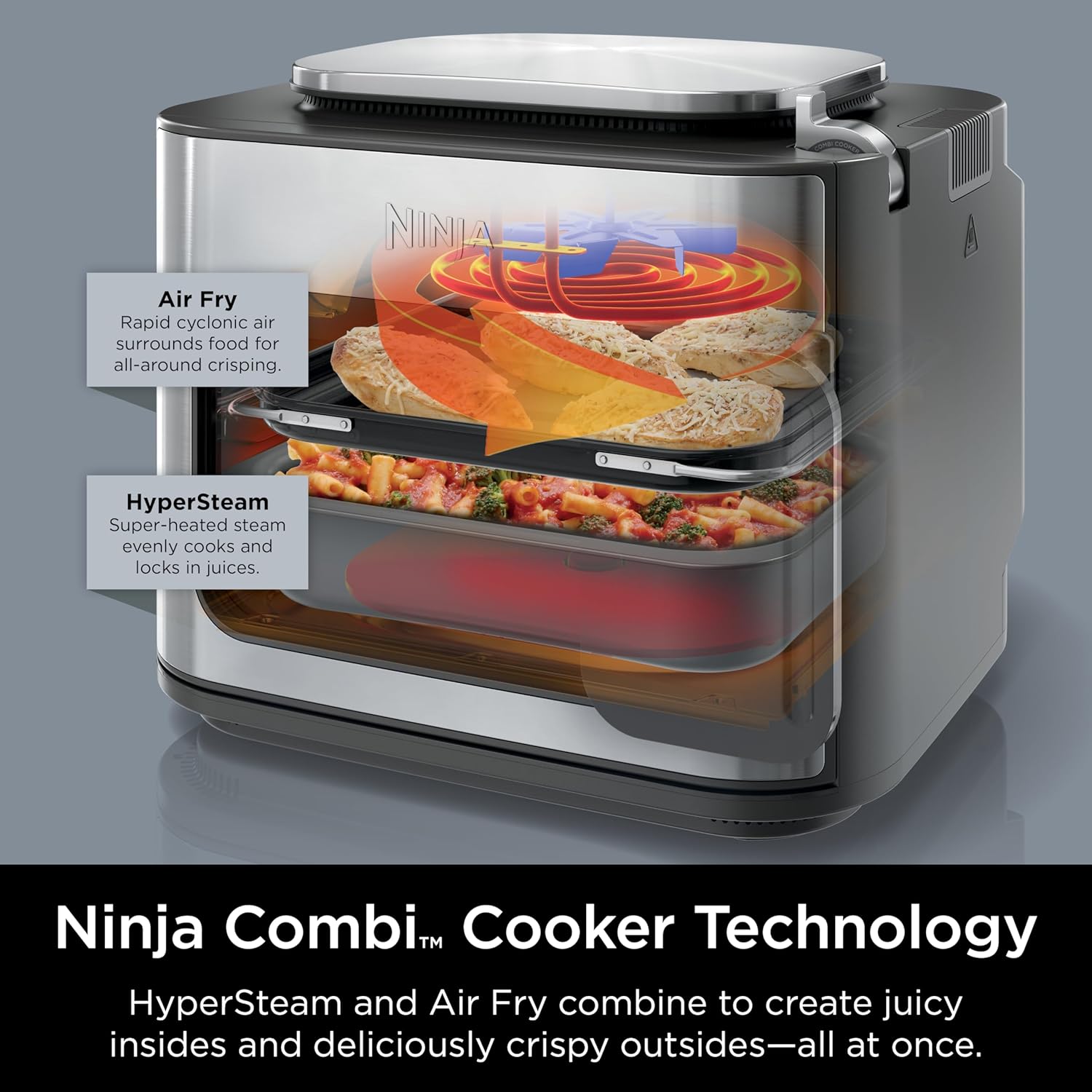 Ninja Combi All-in-One Multicooker, Oven, & Air Fryer, Complete Meals in 15 Mins, 14-in-1 Functions, Combi Cooker + Air Fry, Bake, Roast, Slow Cook and More, 3 Accessories, Stainless Steel, SFP701 - Image 9