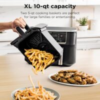 Ninja DZ550 Foodi 10 Quart 6-in-1 DualZone Smart XL Air Fryer with 2 Independent Baskets, Smart Cook Thermometer for Perfect Doneness, Match Cook & Smart Finish to Roast, Dehydrate & More, Grey - Image 3