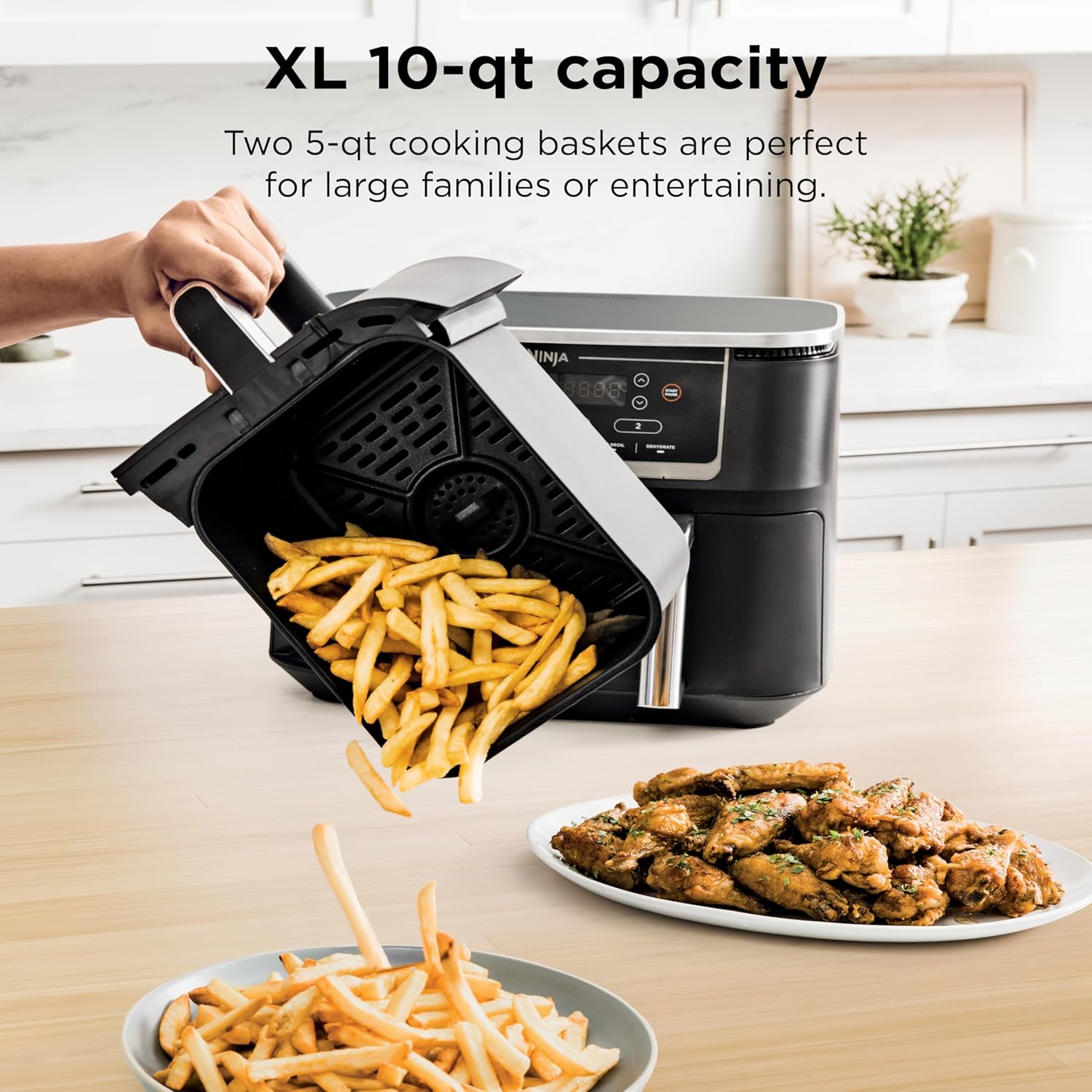 Ninja DZ550 Foodi 10 Quart 6-in-1 DualZone Smart XL Air Fryer with 2 Independent Baskets, Smart Cook Thermometer for Perfect Doneness, Match Cook & Smart Finish to Roast, Dehydrate & More, Grey - Image 3