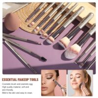 BS-MALL Makeup Brushes Set 14 Pcs with 1 Pcs Makeup Sponge – Essential Foundation Powder Concealers, Eye Shadows, Blush Makeup Brushes with Travel Makeup Case (Champagne) - Image 2