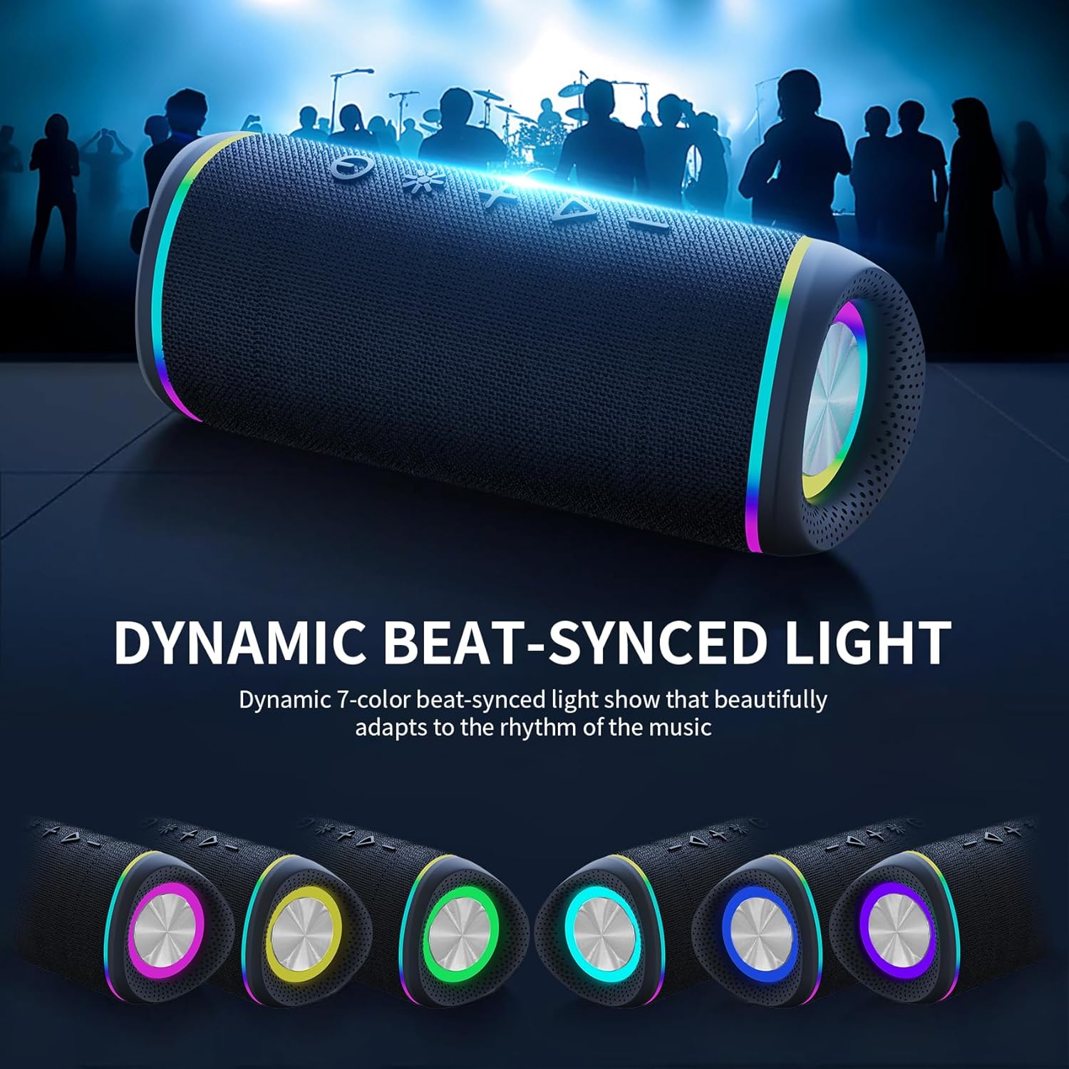Portable Bluetooth Speaker with Lights, Stocking Stuffers, Powerful Crystal Clear Sound, IPX5 Waterproof, All Day Playtime, BT 5.3, TWS Paring, Small Wireless Speaker for Outdoor, White Elephant Gifts - Image 7