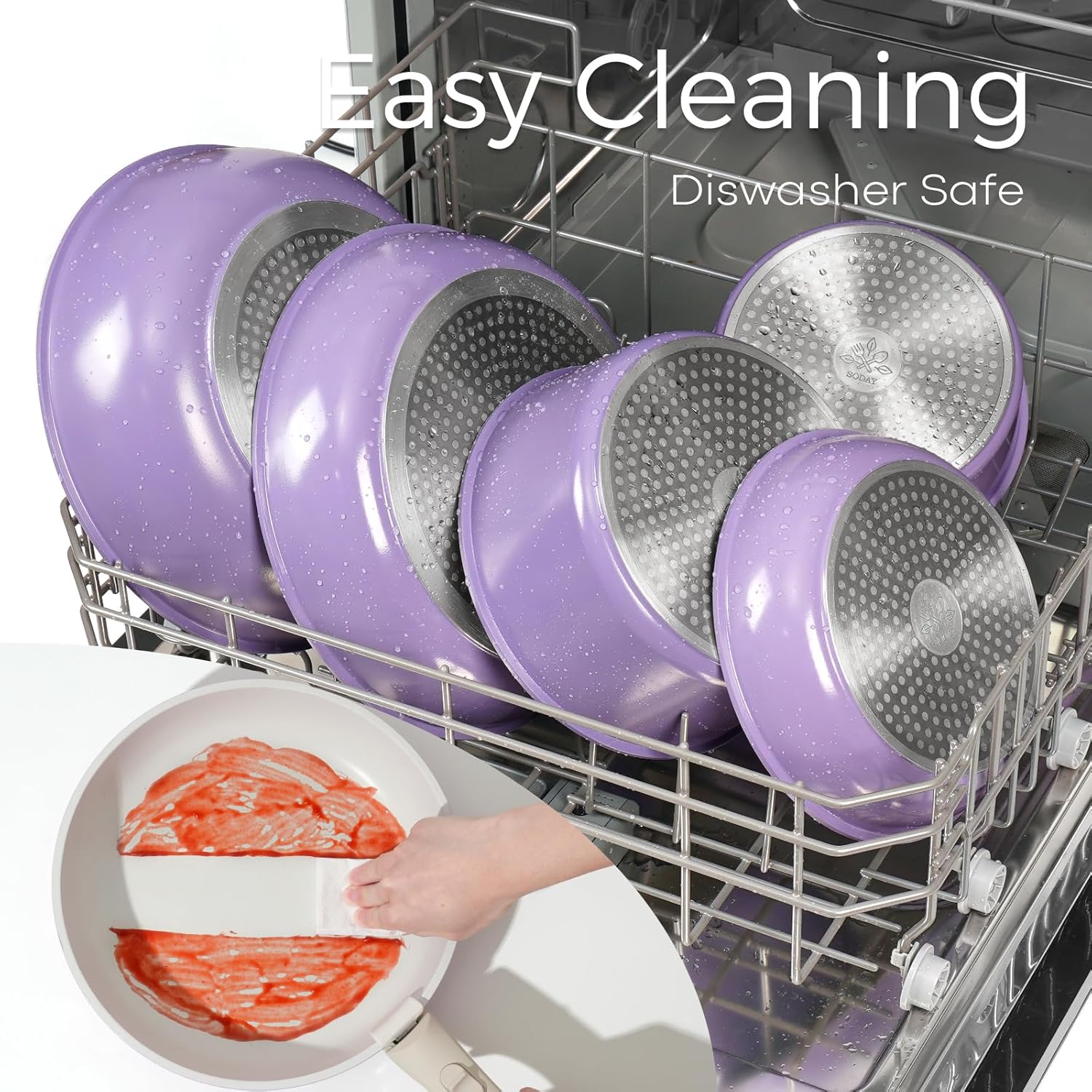 15Pcs Pots and Pans Set Non Stick, Cookware Sets with Detachable Handle, Nonstick RV Kitchen Cooking Tools Removable Handles, Oven Safe, Induction Fast, Stackable Induction Cookware, Purple - Image 2