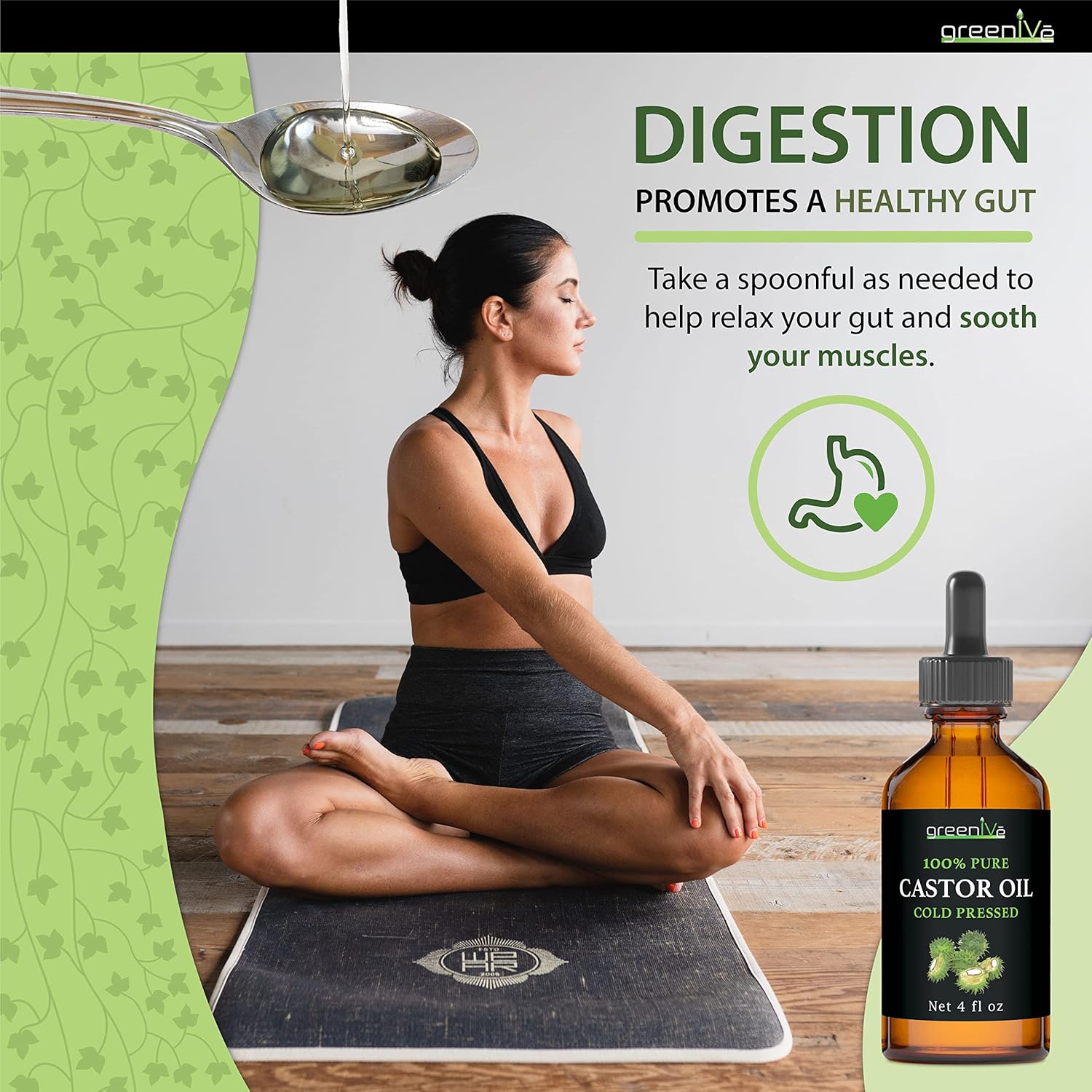 GreenIVe Castor Oil 100% Pure 4 fl oz Bottle Cold Pressed, Hexane Free, Eyelash and Eyebrow Growth Serum, Skin Moisturizer Detox and Wraps - Image 5