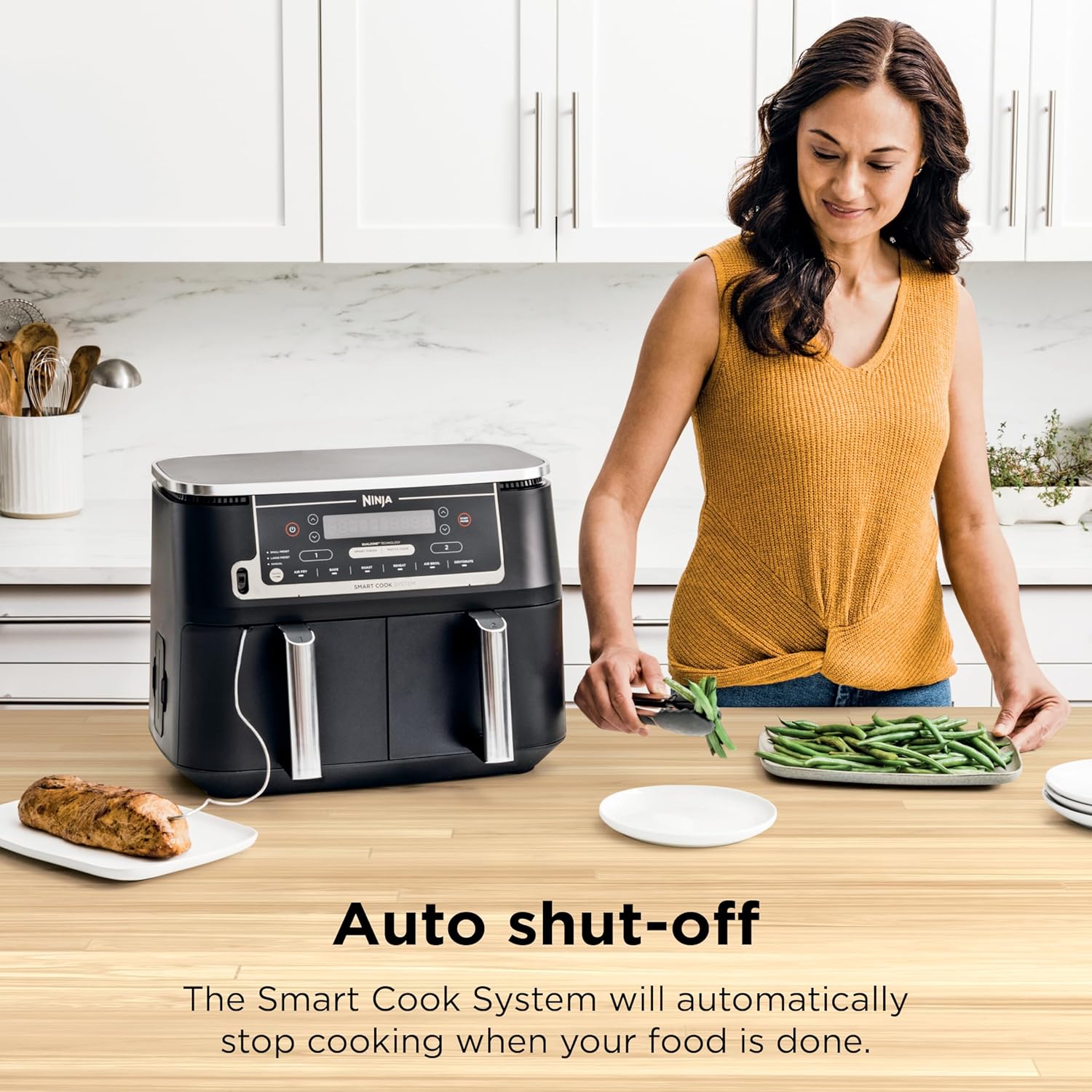 Ninja DZ550 Foodi 10 Quart 6-in-1 DualZone Smart XL Air Fryer with 2 Independent Baskets, Smart Cook Thermometer for Perfect Doneness, Match Cook & Smart Finish to Roast, Dehydrate & More, Grey - Image 4