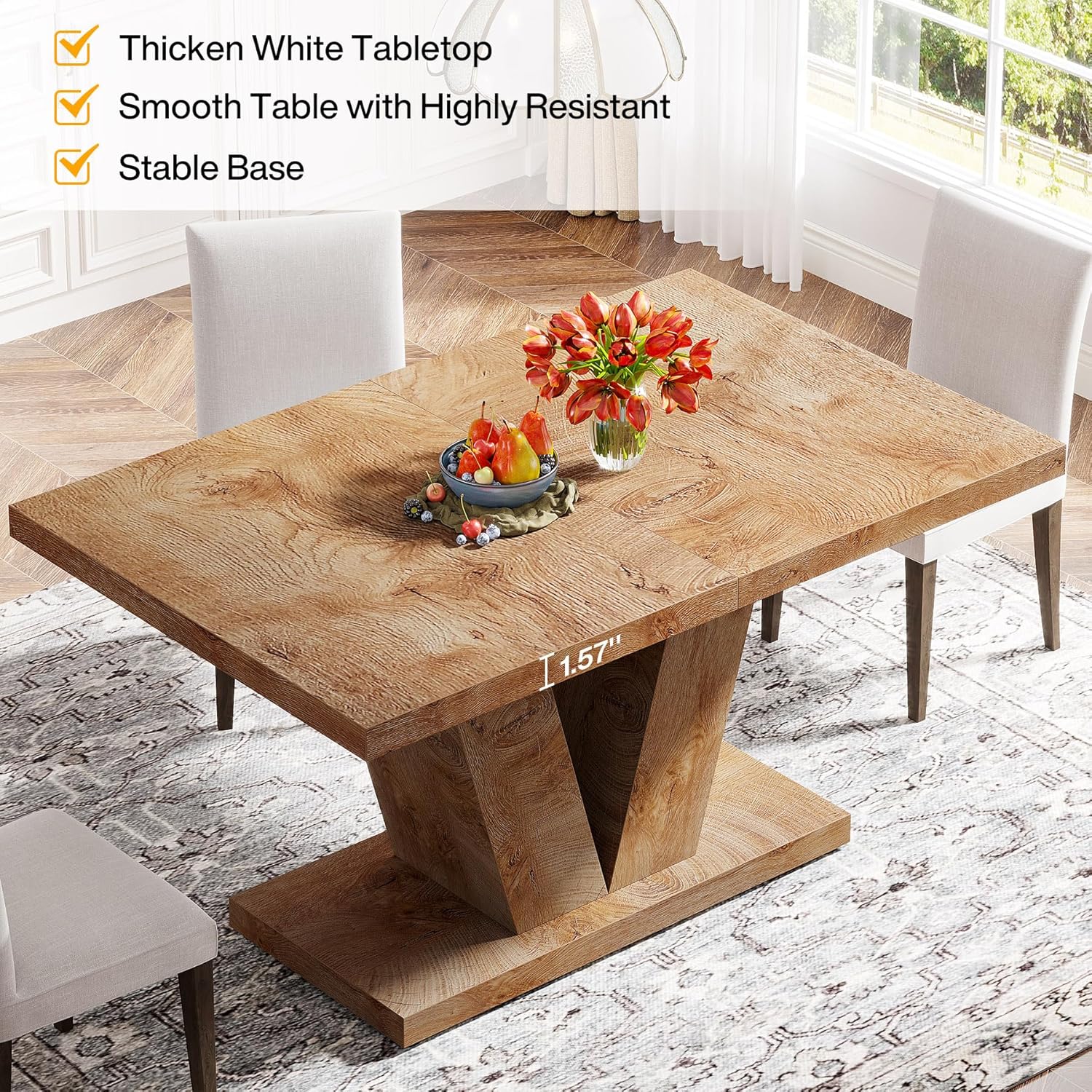Tribesigns 47-Inch Dining Table for 4, Light Oak Brown Kitchen Dinner Furniture with Heavy Duty Pedestal, Farmhouse Wooden Eating Desk for Home, Dining Room, Small Space - Image 5