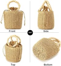 Herald Handmade Straw Top Handle Satchel Handbag for Women, Chic Woven Drawstring Bucket Crossbody Shoulder Purse (Brown) - Image 4