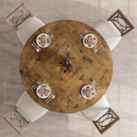 Round Dining Table, 47 Inch Round Dinner Table for 4, Industrial Kitchen Table with Wooden Top and Metal Base for Home Dining Room or Living Room - Rustic Brown(Only Table) - Image 5