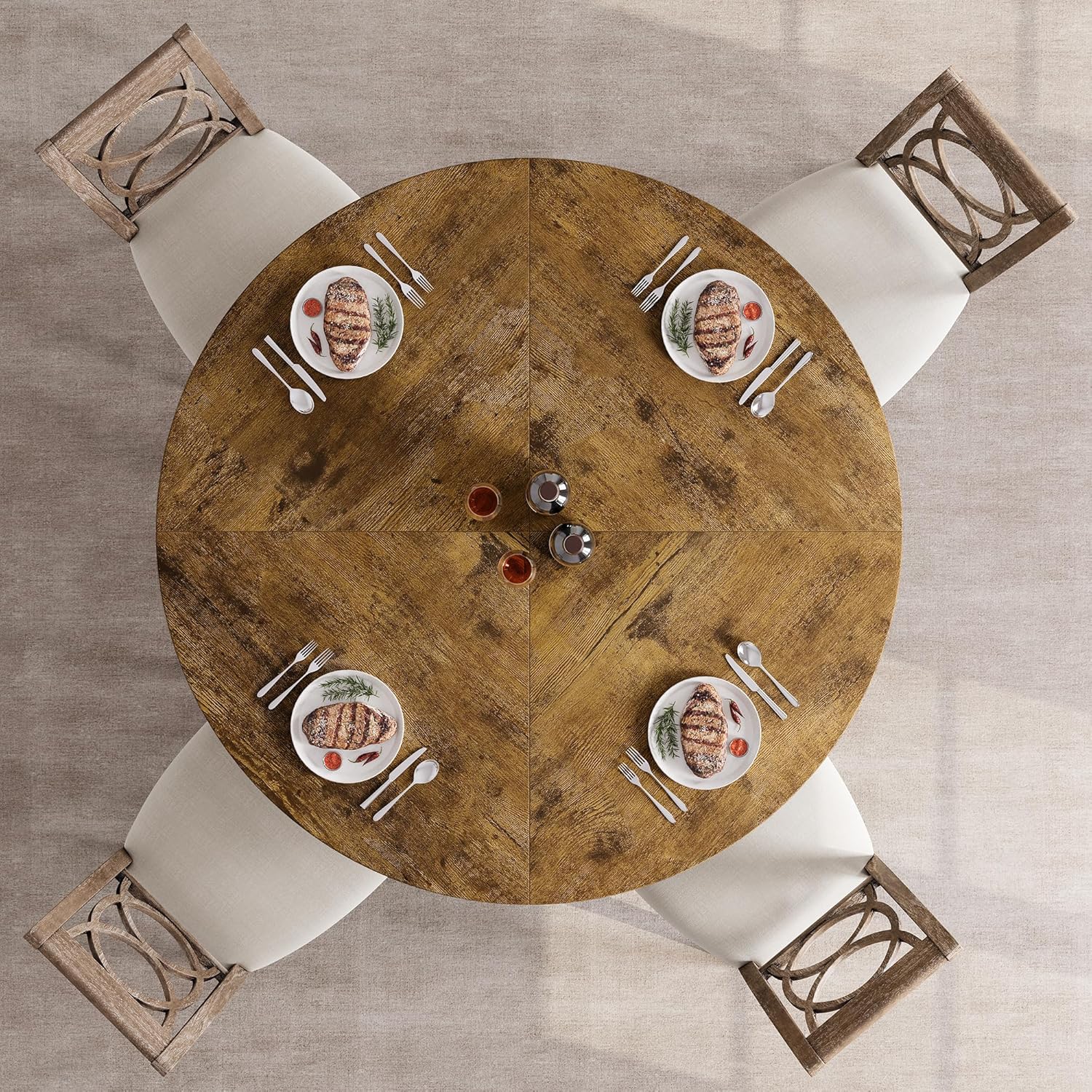 Round Dining Table, 47 Inch Round Dinner Table for 4, Industrial Kitchen Table with Wooden Top and Metal Base for Home Dining Room or Living Room - Rustic Brown(Only Table) - Image 5