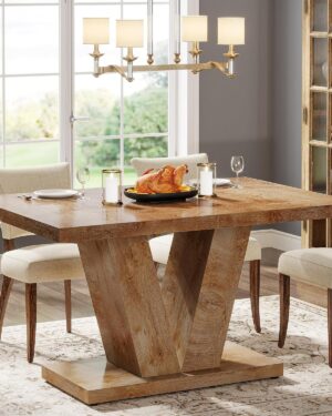 Tribesigns 47-Inch Dining Table for 4, Light Oak Brown Kitchen Dinner Furniture with Heavy Duty Pedestal, Farmhouse Wooden Eating Desk for Home, Dining Room, Small Space