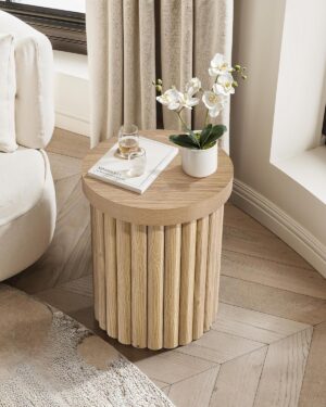 LuxenHome Wood Round Side Table, 19" Fluted End Table for Small Spaces, Mid Century Modern Wooden Accent Tables, Small Bedside Table, Couch Side Table, Nightstand for Living Room Bedroom Couch