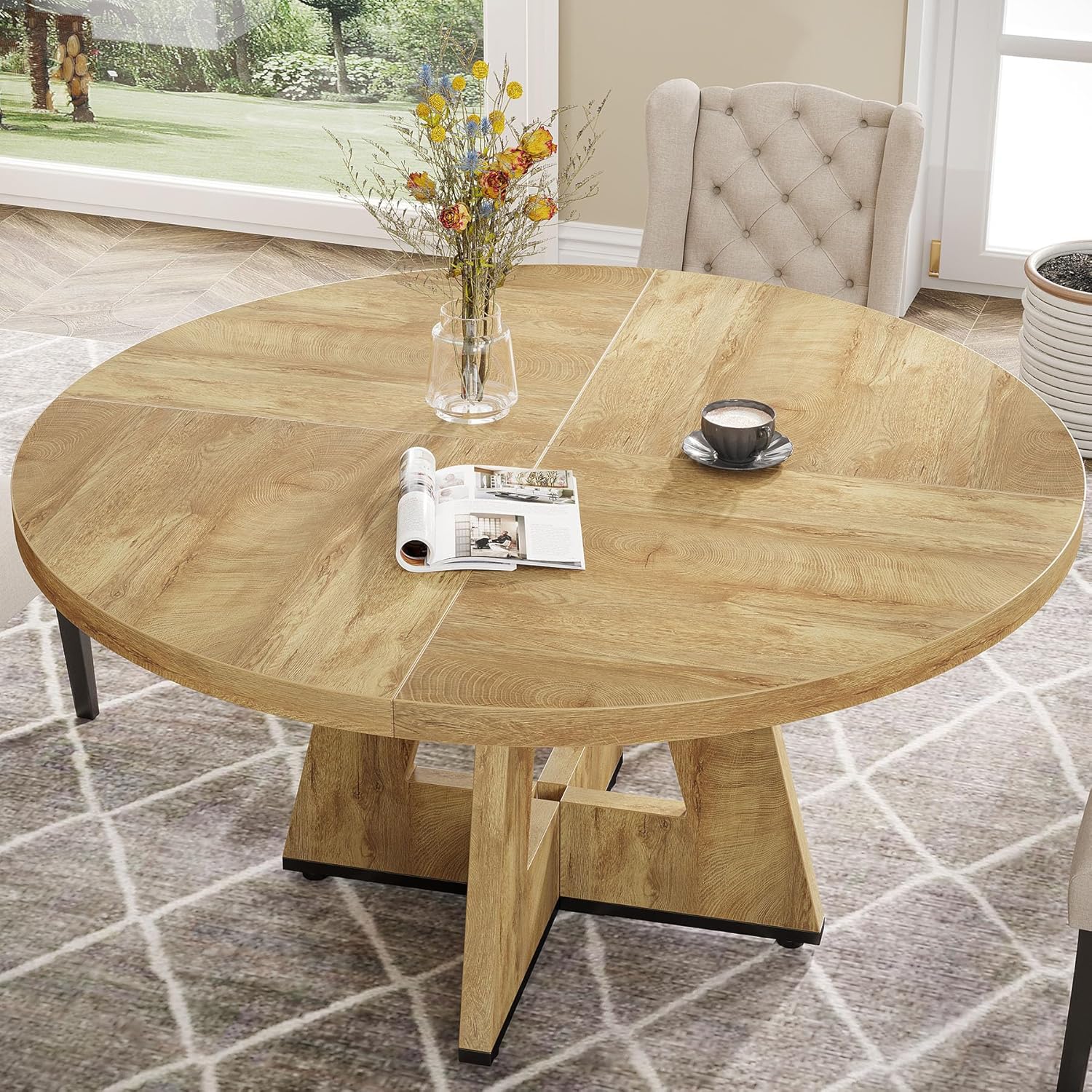 Tribesigns Farmhouse Dining Table, 47 Inch Round Dinner Table for 4 (Natural) - Image 2