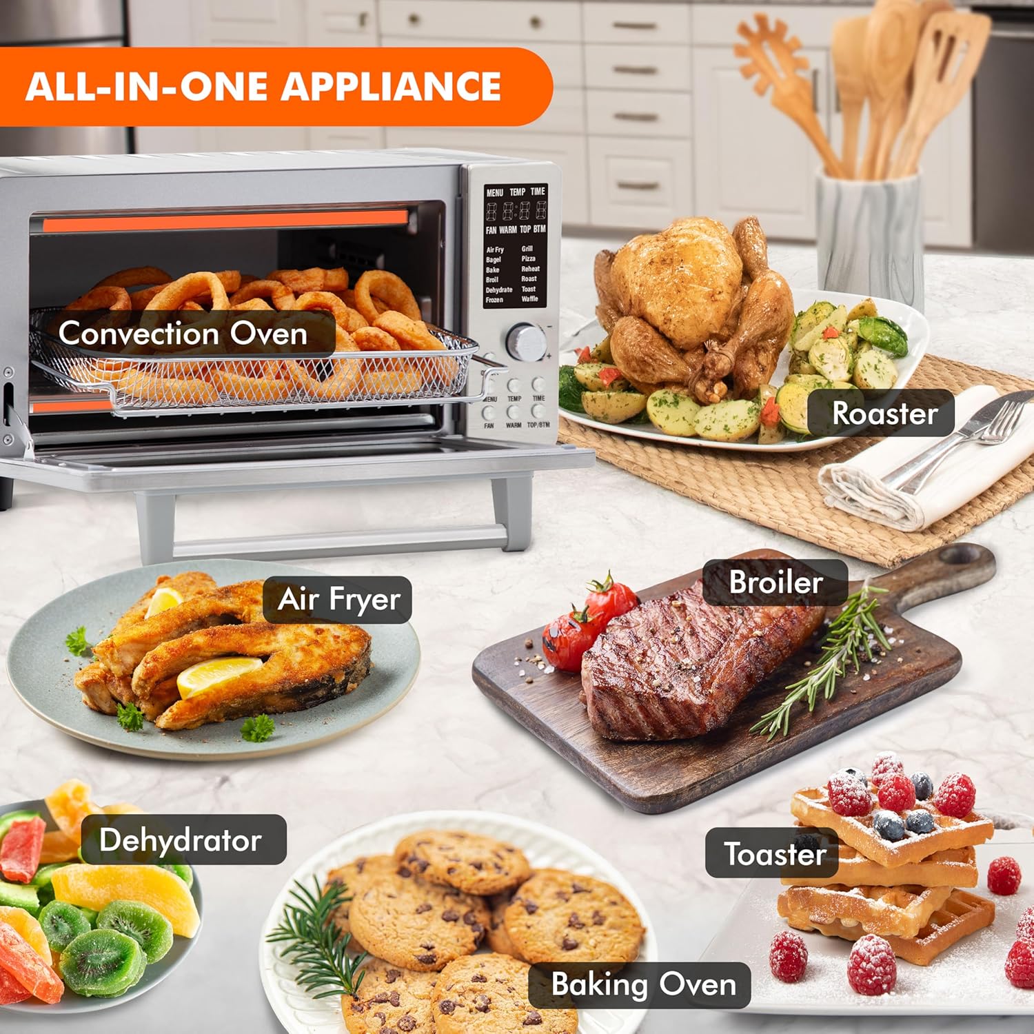 Nuwave Bravo Air Fryer Toaster Smart Oven, 10-in-1 Countertop Convection, 1800 Watts, 21-Qt Capacity, 50°-450°F Temp Controls, Top and Bottom Heater Adjustments 0%-100%, PFAS Free, Stainless Steel - Image 5