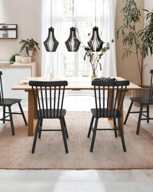 LUE BONA Windsor Dining Chair Set of 4, Spindle Back Wooden Chairs for Kitchen and Dining Room, Restaurant, Cafe, Hotel, Black