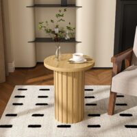 Farmhouse Pedestal End Table Round Side Table with Fluted Panel Rustic Drink Table for Small Space Living Room (Wood Color) - Image 2