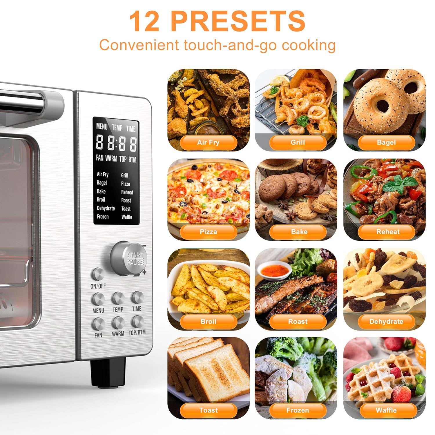 Nuwave Bravo Air Fryer Toaster Smart Oven, 10-in-1 Countertop Convection, 1800 Watts, 21-Qt Capacity, 50°-450°F Temp Controls, Top and Bottom Heater Adjustments 0%-100%, PFAS Free, Stainless Steel - Image 8