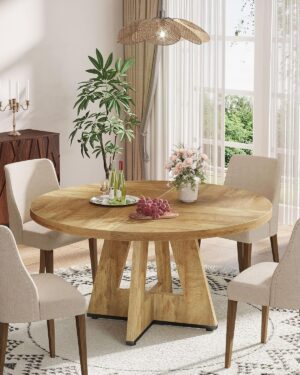 Tribesigns Farmhouse Dining Table, 47 Inch Round Dinner Table for 4 (Natural)