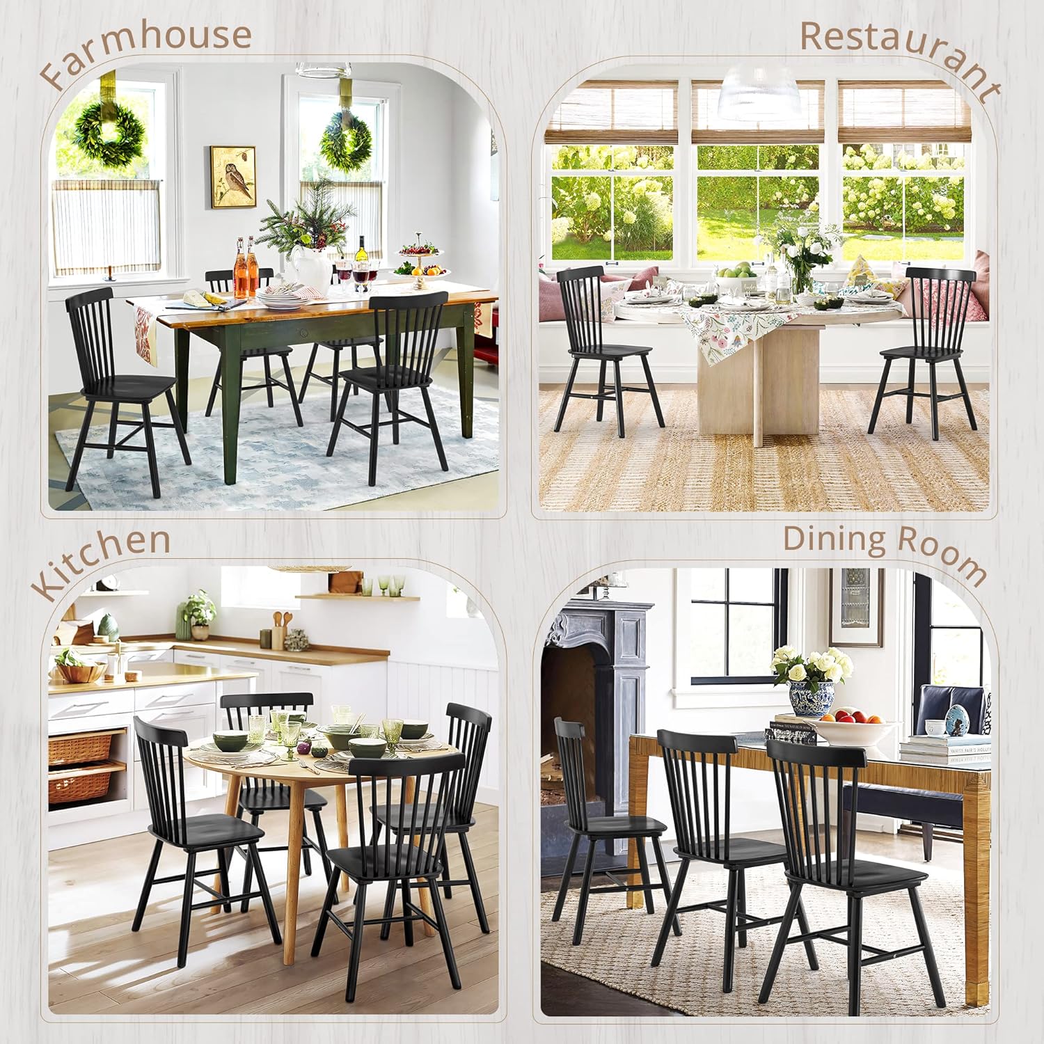 LUE BONA Windsor Dining Chair Set of 4, Spindle Back Wooden Chairs for Kitchen and Dining Room, Restaurant, Cafe, Hotel, Black - Image 2