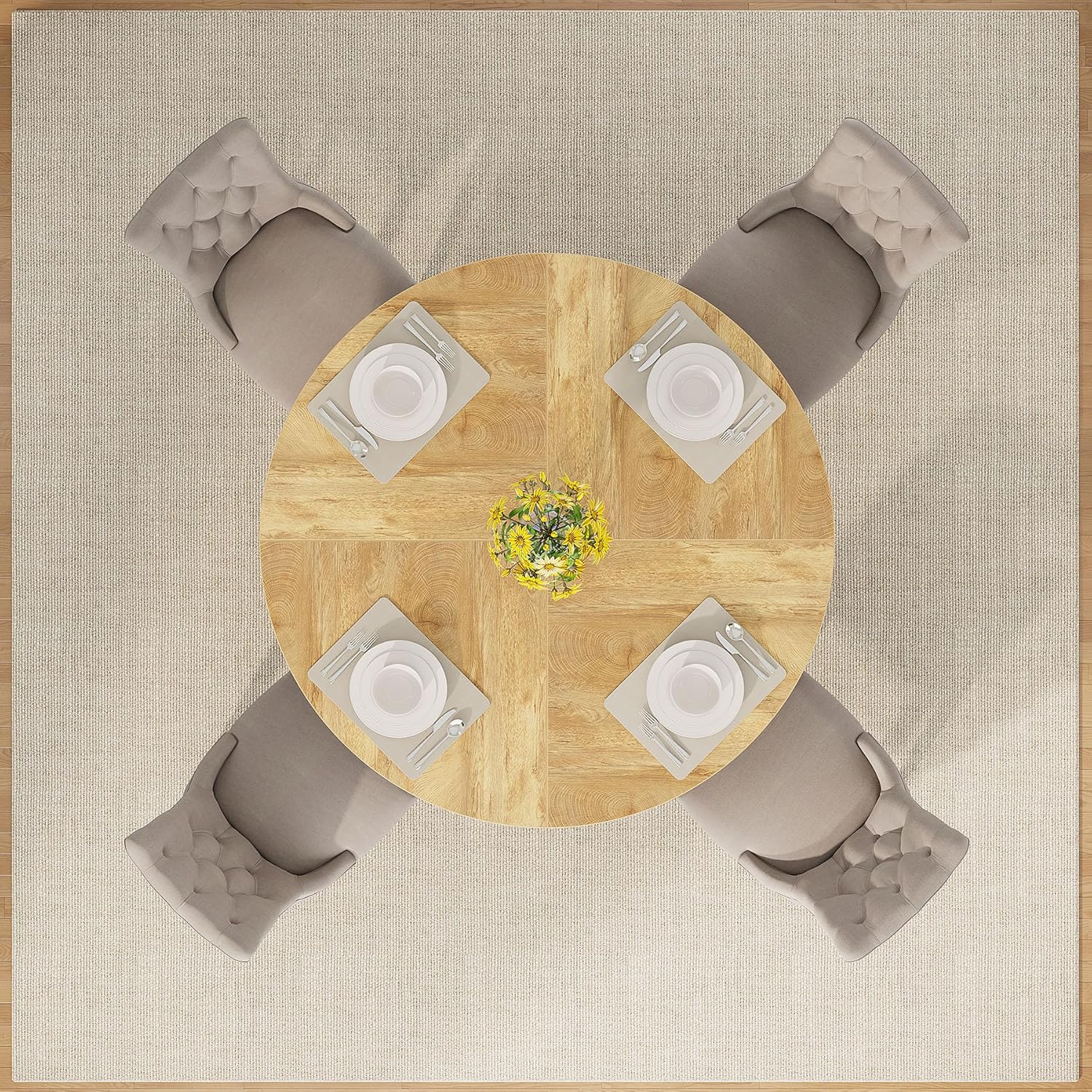 Tribesigns Round Dining Table Wood Kitchen Table for Dining Room, 47" Dinning Room Tables for 4 Adult, Farmhouse Dinner Table with Wooden Tabletop and Cross Base, Light Wood - Image 5