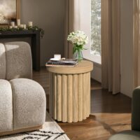 LuxenHome Wood Round Side Table, 19" Fluted End Table for Small Spaces, Mid Century Modern Wooden Accent Tables, Small Bedside Table, Couch Side Table, Nightstand for Living Room Bedroom Couch - Image 5