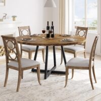 Round Dining Table, 47 Inch Round Dinner Table for 4, Industrial Kitchen Table with Wooden Top and Metal Base for Home Dining Room or Living Room - Rustic Brown(Only Table)