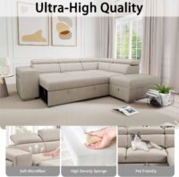 THSUPER 104'' Microfiber L Shaped Sectional Sleeper Sofa Couch with Pull Out Bed and Storage Ottoman, Convertible Couches with Adjustable Headrest... - Image 6
