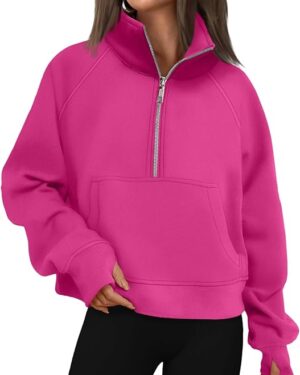 AUTOMET women’s half zip cropped sweatshirt fleece pullover hoodie for fall outfits.
