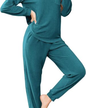 Ekouaer Womens Fuzzy Fleece Pajama Sets Long Sleeve Jogger Sets Comfy Sleepwear Loungewear with Pockets