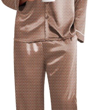 Ekouaer Men’s Silk Satin Pajama Set featuring a long-sleeve button-down shirt and matching long pants in smooth, glossy satin fabric. Elegant men’s nightwear offering luxurious comfort and breathable sleepwear design, available in sizes S to XXL.