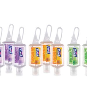 Purell Advanced Hand Sanitizer Gel travel size 1 oz variety pack with essential oil scents Mandarin, Lavender and Mint and Jelly Wrap clip carriers