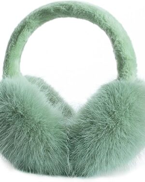Foldable faux fur winter ear muffs for women and men, soft fuzzy ear warmers designed for cold weather protection.