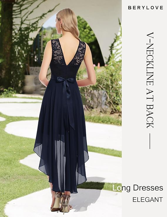 BeryLove Cocktail Formal Dresses 2025 Wedding Guest Party Prom Sleeveless Lace High Low Christmas Dress - Image 3