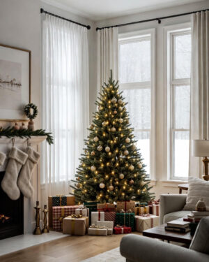 National Tree Company 6 ft Pre-Lit North Valley Spruce Slim Artificial Christmas Tree, 250 Clear Lights, 636 Tips, Includes Stand, Green