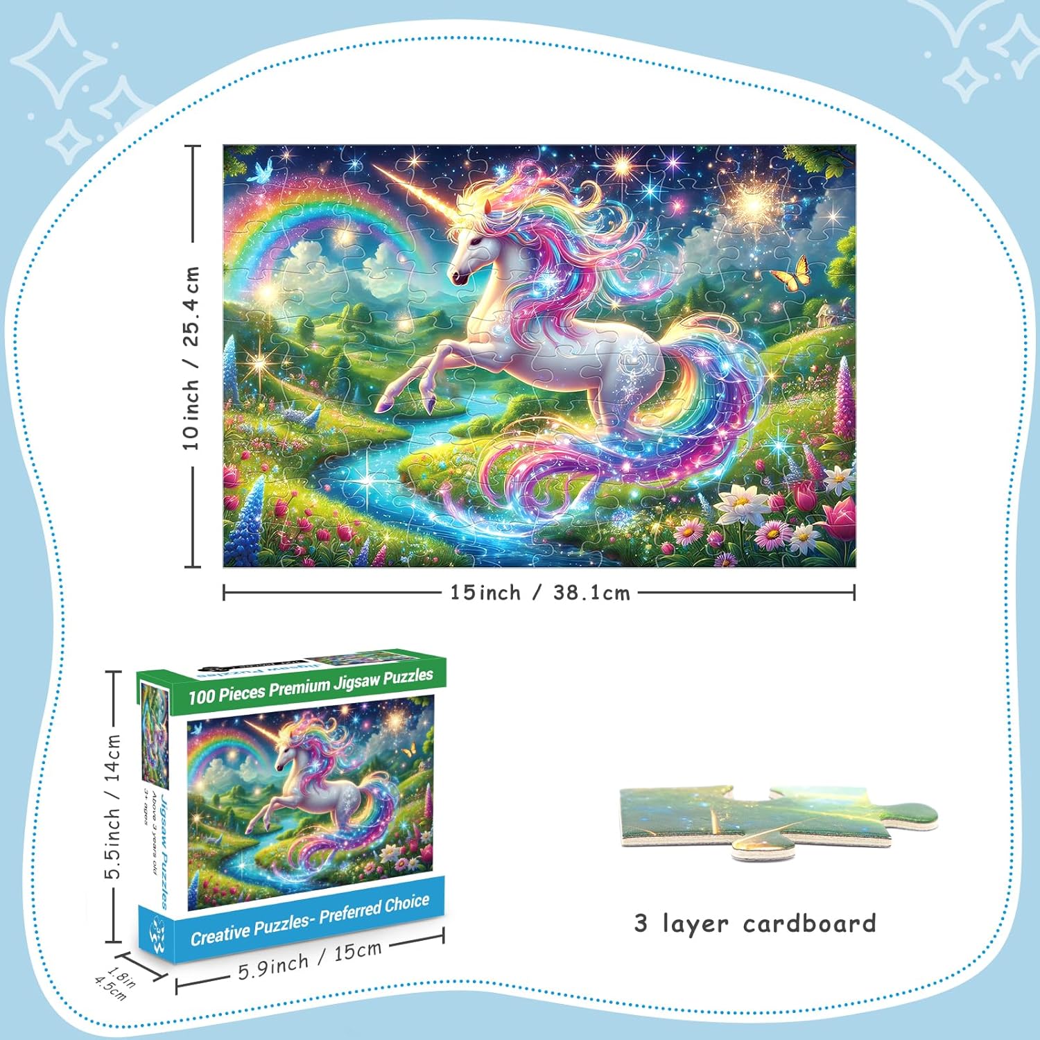 100 Piece Puzzles Rainbow Unicorn Puzzle for Kids Ages 4-8 8-10, 100 Piece Jigsaw Puzzle for Adults Toddler Children Learning Educational Puzzles Toys Birthday Gifts for Girls Boys - Image 4