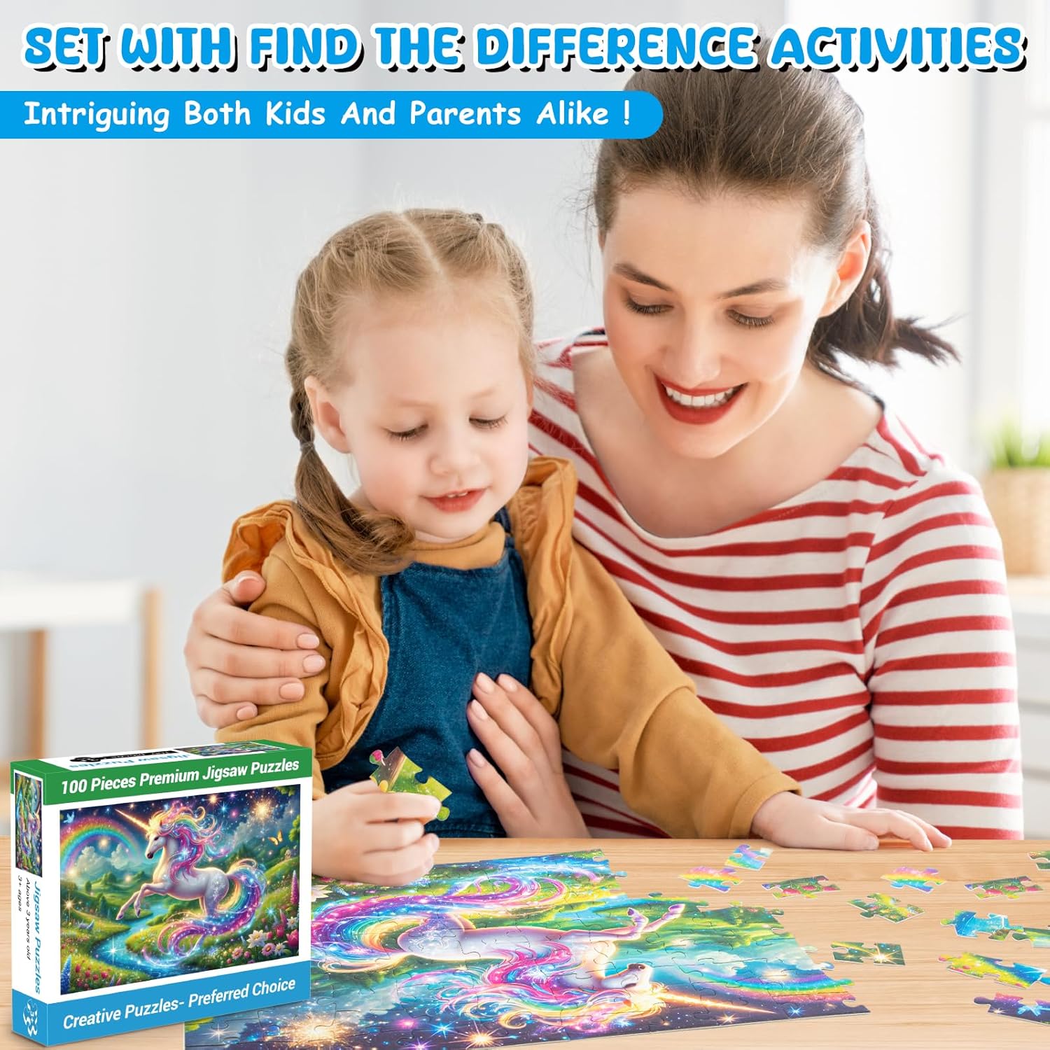 100 Piece Puzzles Rainbow Unicorn Puzzle for Kids Ages 4-8 8-10, 100 Piece Jigsaw Puzzle for Adults Toddler Children Learning Educational Puzzles Toys Birthday Gifts for Girls Boys - Image 2