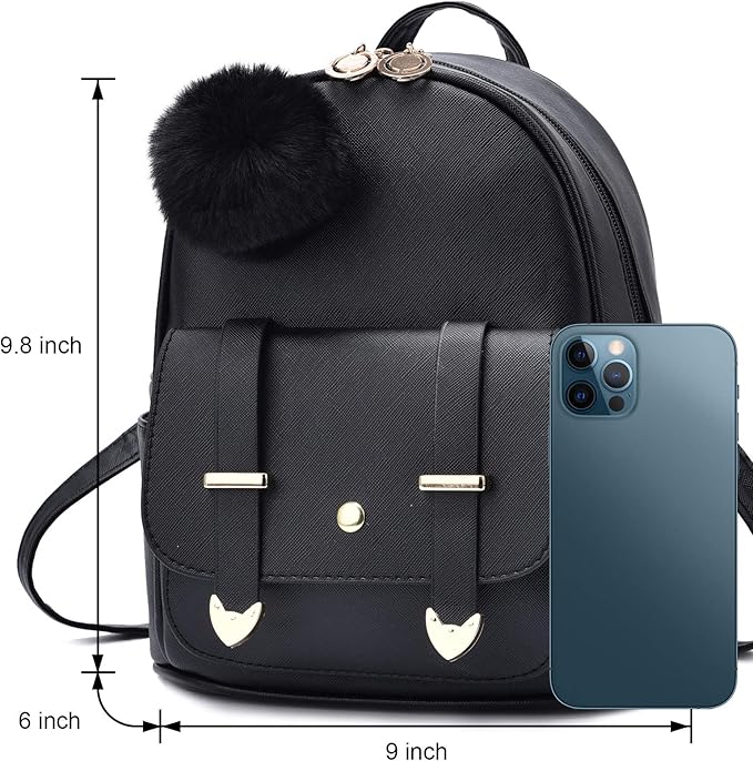 I IHAYNER Girls Fashion Backpack Mini Backpack Purse for Women Teenage Girls Purses PU Leather Pompom Backpack Shoulder Bag - Image 4