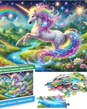 100 Piece Puzzles Rainbow Unicorn Puzzle for Kids Ages 4-8 8-10, 100 Piece Jigsaw Puzzle for Adults Toddler Children Learning Educational Puzzles Toys Birthday Gifts for Girls Boys