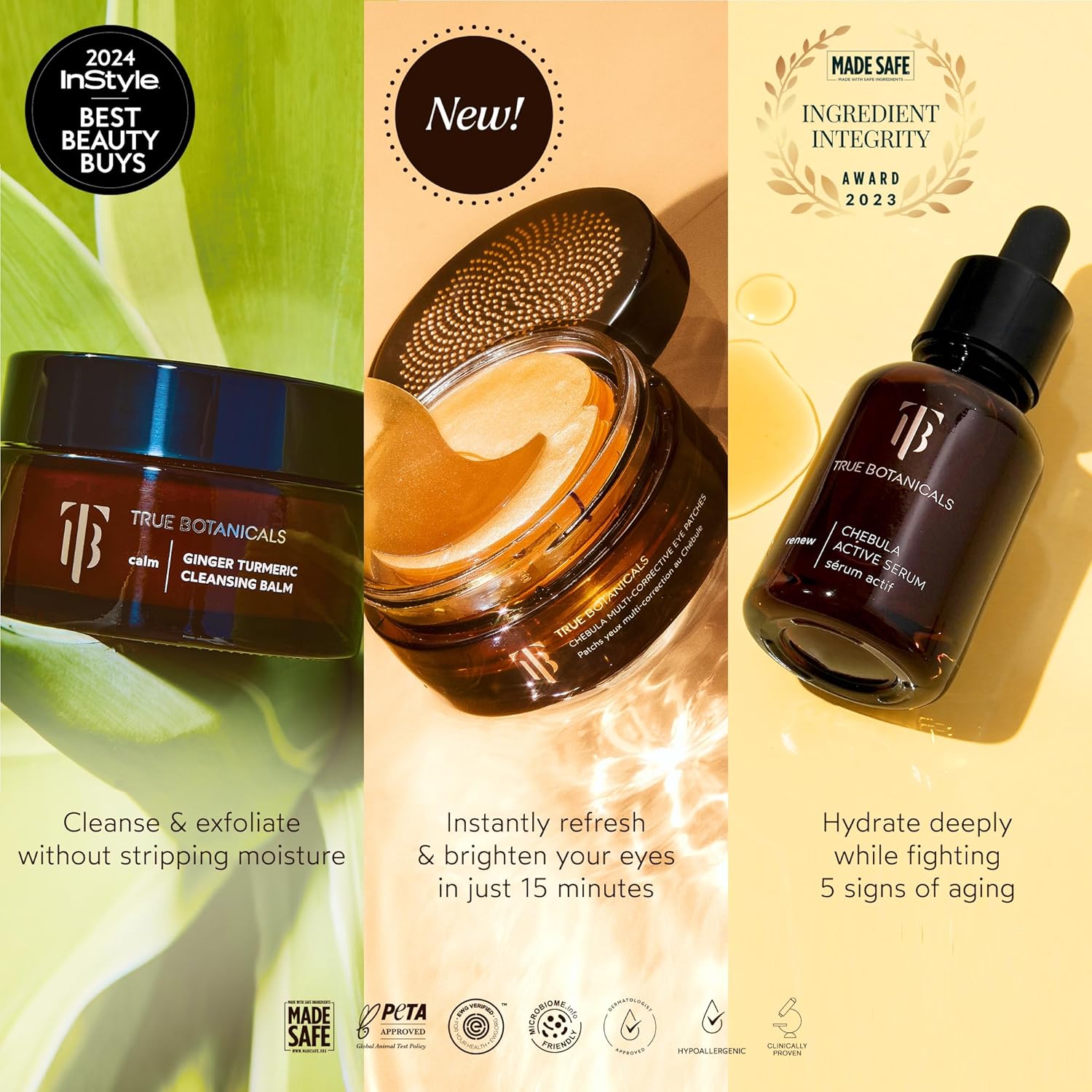 True Botanicals Collagen Boosting Essentials Set |Increase Hydration, Treat Fine Lines & Wrinkles | Contains Ginger Turmeric Cleansing Balm, Chebula Active Serum, & Chebula MultiCorrective Eye Patches - Image 6