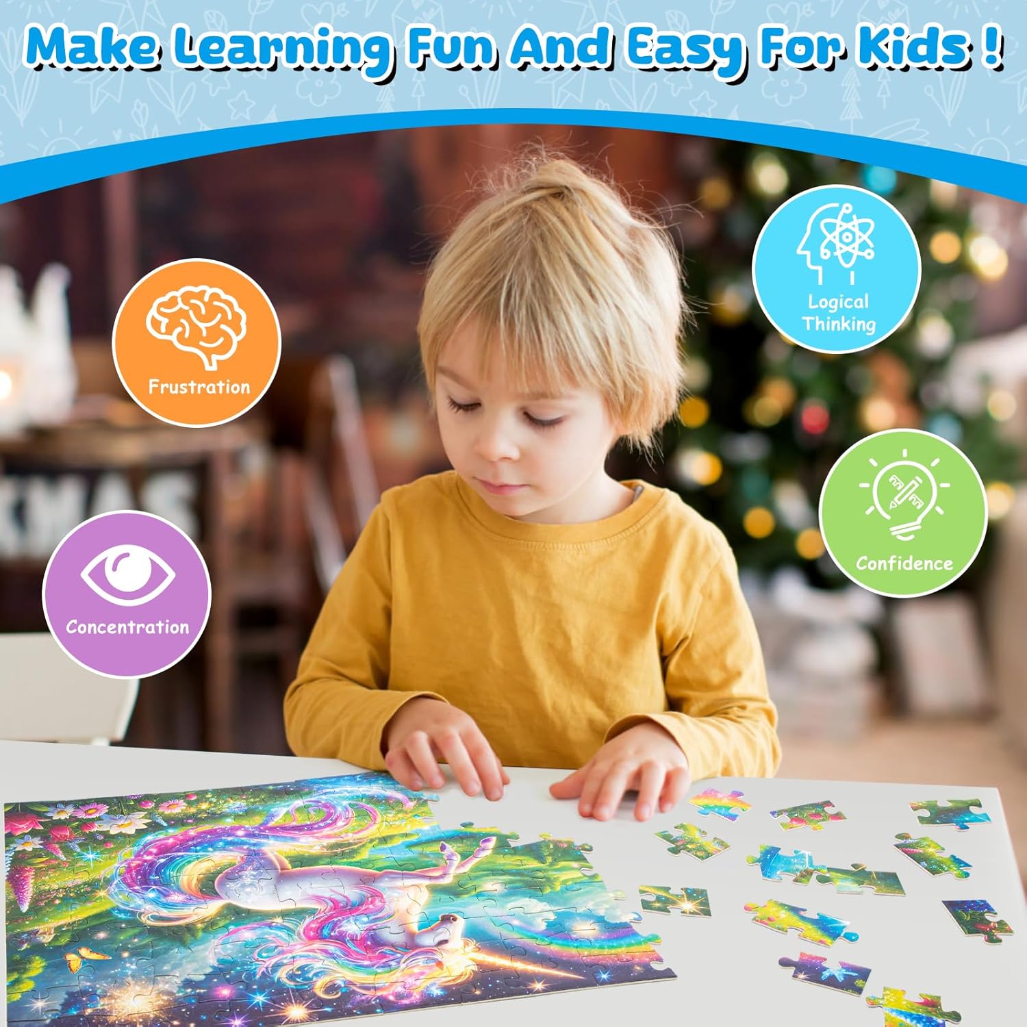 100 Piece Puzzles Rainbow Unicorn Puzzle for Kids Ages 4-8 8-10, 100 Piece Jigsaw Puzzle for Adults Toddler Children Learning Educational Puzzles Toys Birthday Gifts for Girls Boys - Image 5