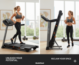 NordicTrack T 6.5 S treadmill in a modern home gym, featuring a compact design and easy-to-use console.