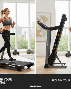 NordicTrack T 6.5 S treadmill in a modern home gym, featuring a compact design and easy-to-use console.