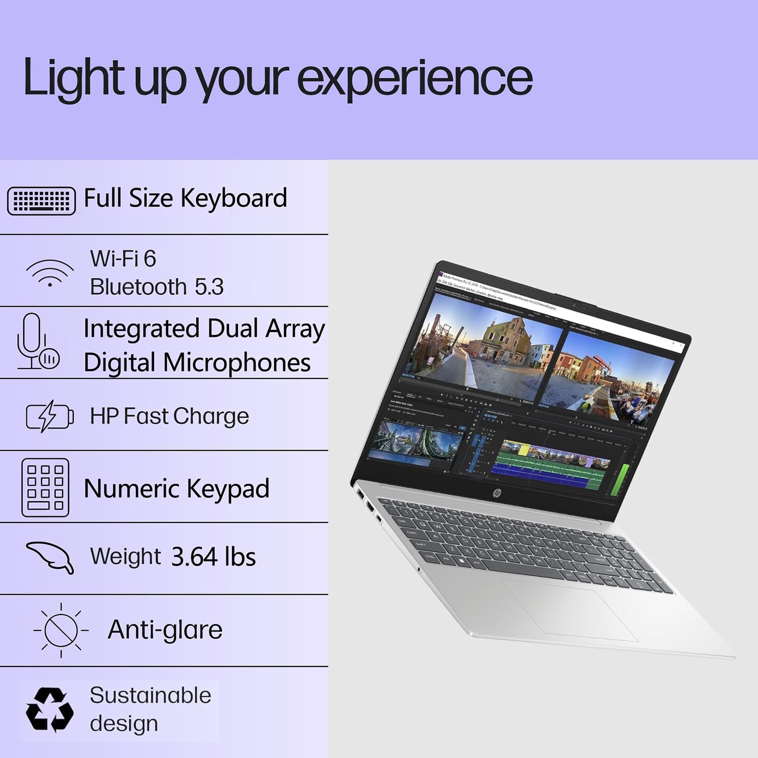 HP Laptop Computer, 15.6“ FHD Display, Intel 4-Core Processor, 16GB DDR4 RAM, 256GB PCIe SSD, WiFi 6, Bluetooth 5.3, USB-C, HDMI, Webcam, Numeric Keypad, Natural Silver, Windows 11 Home - Image 3