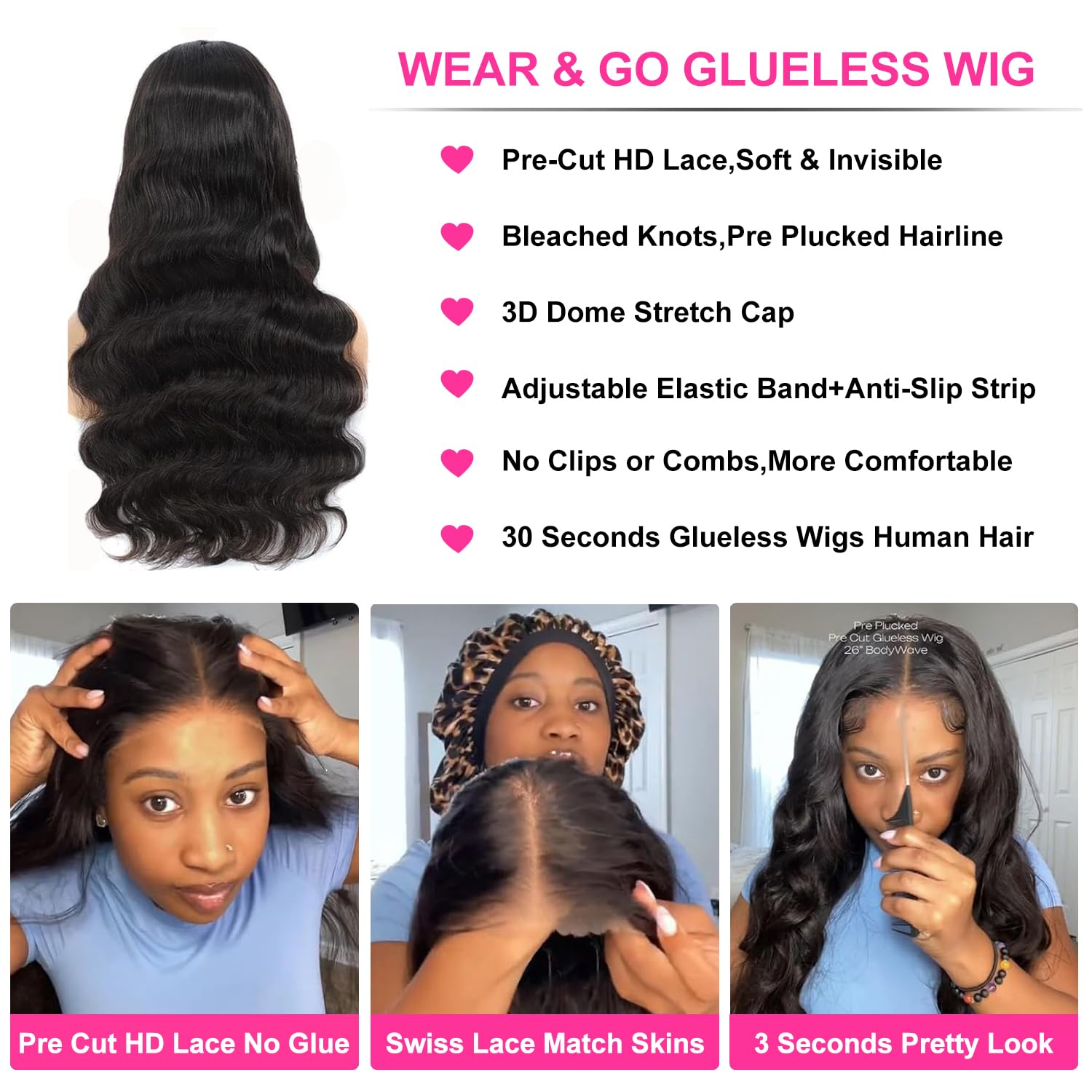 Uveous 28 Inch Wear and Go Glueless Wigs Human Hair Pre Plukced Pre Cut 5x5 Hd Lace Closure Wigs Human Hair for Women 180% Density Ready to Wear Glueless... - Image 3