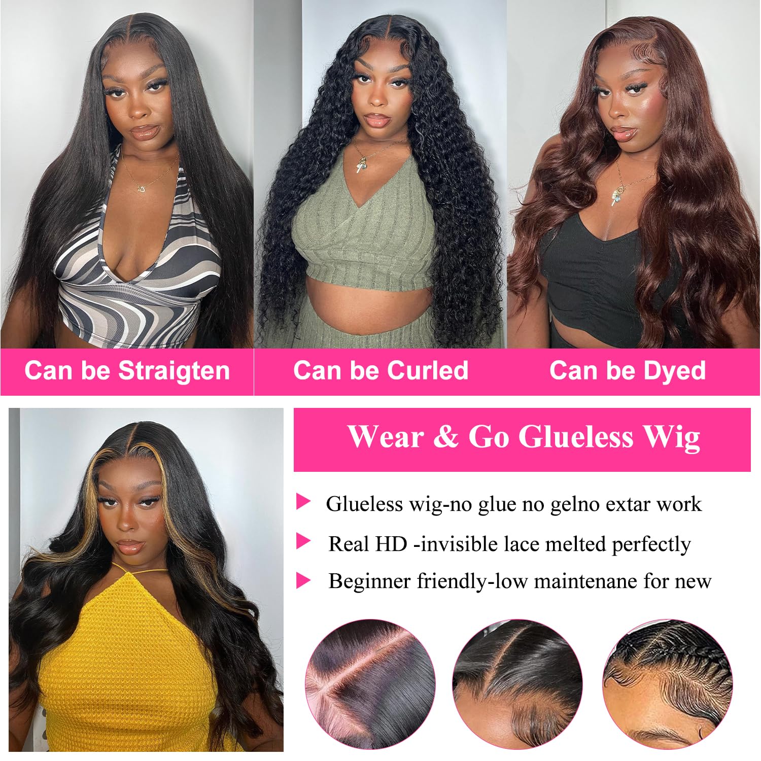 Uveous 28 Inch Wear and Go Glueless Wigs Human Hair Pre Plukced Pre Cut 5x5 Hd Lace Closure Wigs Human Hair for Women 180% Density Ready to Wear Glueless... - Image 2