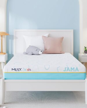 MLILY JAMA 6 Inch Kids Full Size Mattress, Memory Foam Medium Firm, Made in The USA of US Foam and Global Materials,CertiPUR-US Certified, 75x54x6,Blue